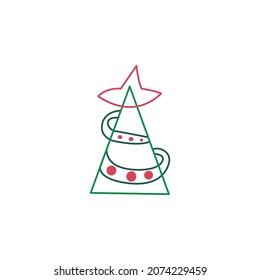Árbol de navidad de doodle con estrella y cinta. Elemento de diseño de contorno vectorial para el año nuevo o tarjetas de felicitación de navidad, pancartas, volantes