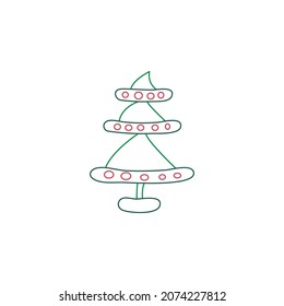 Cute doodle christmas tree. Vector outline design element for new year or christmas greeting cards, banners, flyers