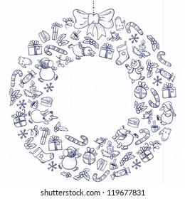 Cute doodle Christmas wreath