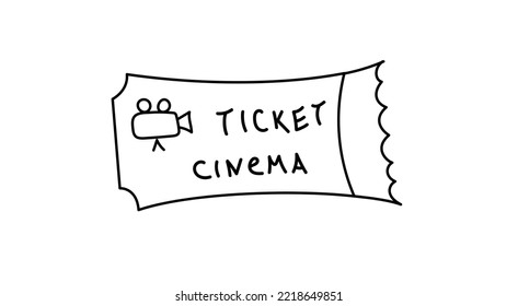 Cute doodle cinema ticket in cartoon style. Admit one ticket for entertainment. Hand drawn vector illustration