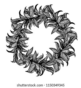Cute Doodle circle floral frames, beautiful tropical vector illustration. Wreath design elements for wedding invitations, posters, web, postcards