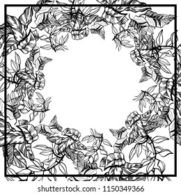 Cute Doodle circle floral frames, beautiful tropical vector illustration. Wreath design elements for wedding invitations, posters, web, postcards