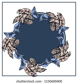 Cute doodle circle floral frames template, beautiful tropical vector card. Wreath design elements for wedding invitations, posters, web, postcards