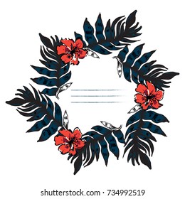 Cute Doodle circle floral frames, beautiful tropical vector illustration. Wreath design elements for wedding invitations, posters, web, postcards