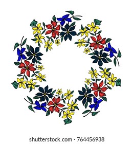 Cute Doodle circle floral frames, beautiful nature vector illustration. Wreath design elements for wedding invitations, posters, web, postcards