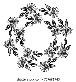 Cute Doodle circle floral frames, beautiful foliage vector illustration. Wreath design elements for invitations, posters, web, postcards