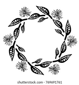 Cute Doodle circle floral frames, beautiful foliage vector illustration. Wreath design elements for invitations, posters, web, postcards