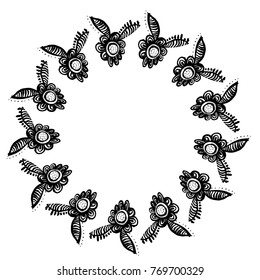 Cute Doodle circle floral frames, beautiful floral vector illustration. Wreath design elements for invitations, posters, web, postcards