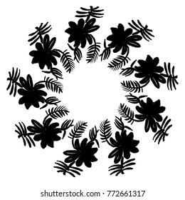 Cute Doodle circle floral frames, beautiful floral vector illustration. Wreath design elements for invitations, posters, web, postcards, black and white 