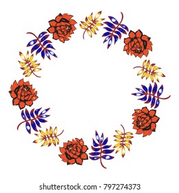 Cute Doodle circle floral frames, beautiful tropical vector illustration. Wreath design elements for wedding invitations, posters, web, postcards