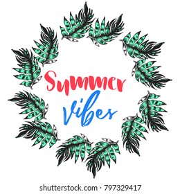 Cute Doodle circle floral frames, beautiful tropical vector illustration. Wreath design elements for wedding invitations, posters, web, postcards