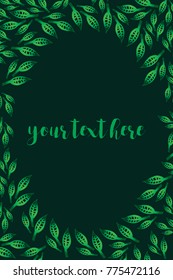 Cute Doodle circle leaves frames, beautiful tropical vector illustration. Wreath design elements for invitations, posters, web, postcards, package