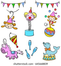Cute doodle circus element collection