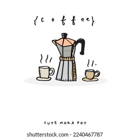 Cute doodle Classic Coffee Maker Moka Pot Hand drawing