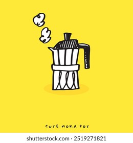 Cute doodle Classic Coffee Maker Moka Pot Hand drawing