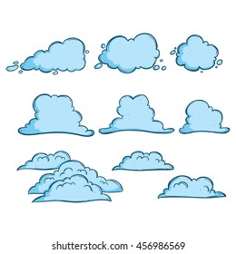 Cute doodle clouds with blue color and outline