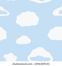 Cute doodle clouds seamless vector pattern. Simple scandi design. Vintage hand drawn background for kids room decor, nursery art, gift, fabric, textile, wrapping paper, wallpaper, packaging, apparel.