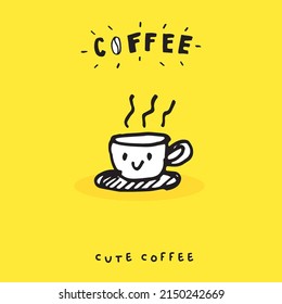 Cute-Doodle-Kaffeetasse , handgezeichnet von Kaffeetasse , Hand-Zeichnende Kaffeetasse einzeln auf gelbem Hintergrund. Vektorgrafik 
