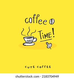 Cute doodle coffee cup , Hand drawn of coffee cup ,Hand drawing coffee cup,  isolated on yellow background. vector illustration 