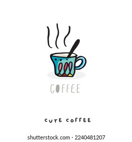 Cute doodle coffee cup , Hand drawn of coffee cup ,Hand drawing coffee cup,  isolated on yellow background. vector illustration 