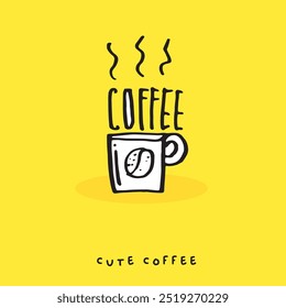 Cute doodle coffee cup , Hand drawn of coffee cup ,Hand drawing coffee cup,  isolated on yellow background. vector illustration 