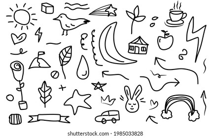 cute doodle collection, set of Hand drawn elements, for concept design. vector illustration. in white background. editable