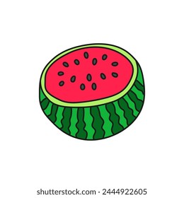 Cute doodle colored halved watermelon isolated on white background.