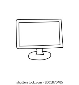 Computadora de doodle para negocios, comunicación, educación, juegos. Dispositivo para oficina, trabajando en casa, en el café. Ilustración vectorial aislada en el fondo con contorno dibujado a mano.