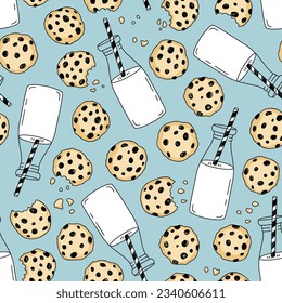 cute doodle cookies and milk bottle seamless pattern for new born baby 