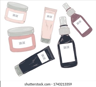 Cute doodle Kosmetik Doodles. Von Hand gezeichnete Bilder von Make-up- und Gesichtsbehandlungen.