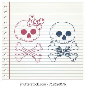 cute doodle couple skull