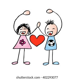 Cute doodle couple, vector illustration.