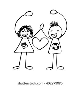 Cute doodle couple, vector illustration.