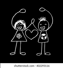 Cute doodle couple, vector illustration.