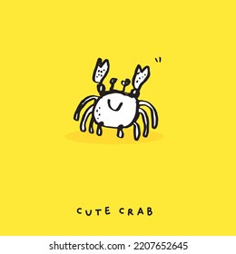 Cute doodle crab, Hand drawn of crab, Hand drawing crab, isolated on yellow background. vector illustration 