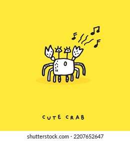 Cute doodle crab, Hand drawn of crab, Hand drawing crab, isolated on yellow background. vector illustration 