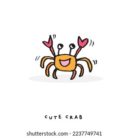 Cute doodle crab, Hand drawn of crab, Hand drawing crab, isolated on yellow background. vector illustration 