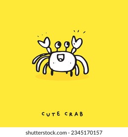 Cute doodle crab, Hand drawn of crab, Hand drawing crab, isolated on yellow background. vector illustration 