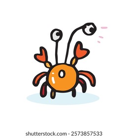 Cute doodle crab, Hand drawn of crab, Hand drawing crab, isolated on yellow background. vector illustration 