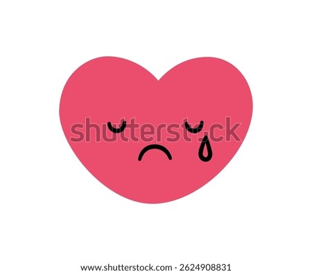 Cute doodle cry heart face icon. Sad crying heart. Love kawaii emoji. Hand drawn romantic emoticon. Expression love shape. Bad mood. Vector illustration isolated on white background.