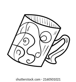 Cute doodle cup illustration. Mug for tea or coffee icon. Black line art on white background.