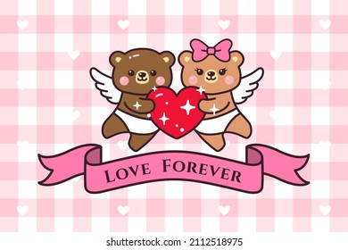 Cute Doodle Cupid Bear Banner For Valentines Day Cartoon