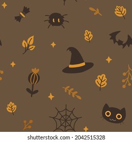 Cute doodle dark brown halloween pattern. Seamless texture for textile, fabric, apparel, wrapping, paper, stationery.