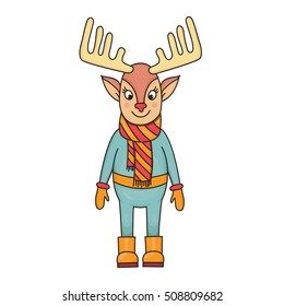 Cute doodle deer elk character colorful funny animal illustration childish