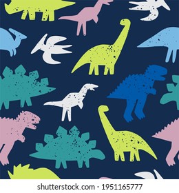 Cute doodle dino. Cartoon illustration dinosaur family. Vector abstract seamless pattern with cute dino in flat style