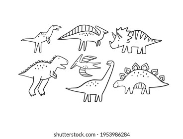 Cute doodle dino. Cartoon illustration dinosaur set. Vector abstract print with cute dino in flat style