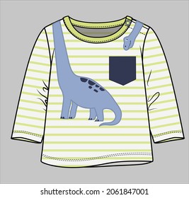 CUTE DOODLE DINO GRAPHIC LONG SLEEVE TEES FOR TODDLER BOYS AND BABY BOYS