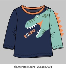 CUTE DOODLE DINO GRAPHIC LONG SLEEVE TEES FOR TODDLER BOYS AND BABY BOYS