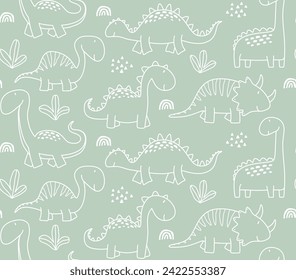 Cute doodle dino seamless pattern, dinosaur pattern, dino pattern.