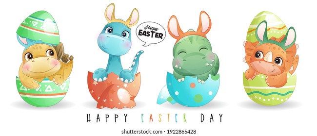 Cute Doodle Dinosaur For Happy Easter Day Illustration